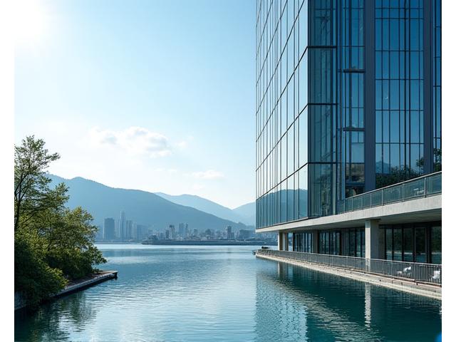 Modern office building in Zurich with a view of the city skyline