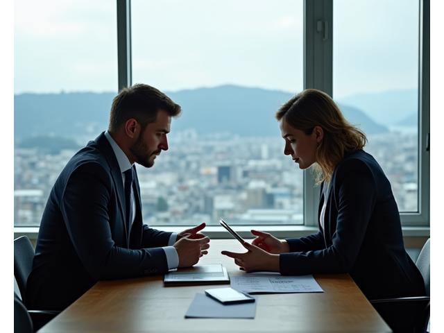 Business professionals in a modern office looking at financial reports