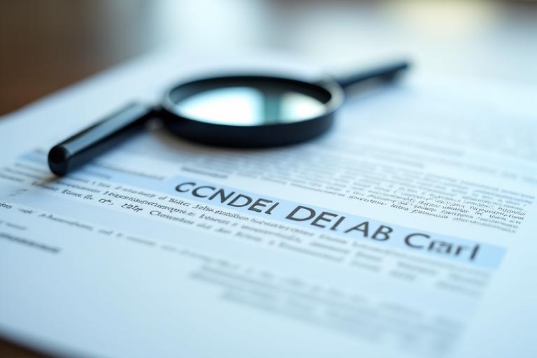 Image of a legal document with a magnifying glass, symbolizing data privacy and legal review.