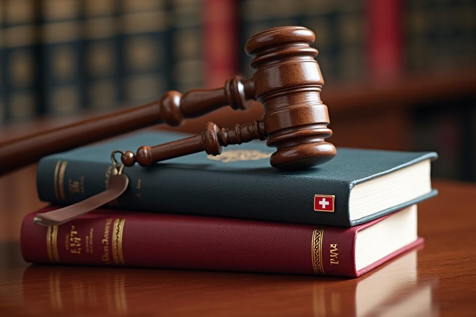 Gavel and قانون book on a wooden desk, symbolizing legal terms and conditions.